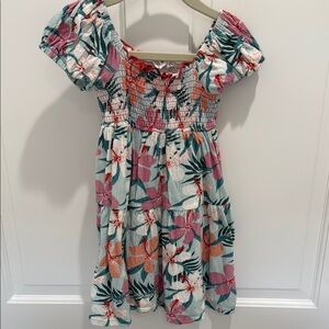 Deux Par Deux Hibiscus Smocking Dress with Puff Sleeves